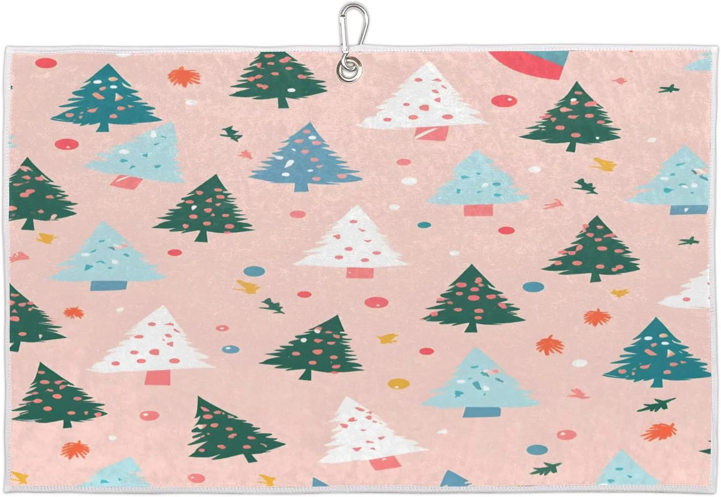 Colourful Cartoon Christmas Tree Golf Towel with Heavy Duty Carabiner Clip Quick Dry Ultra Absorbent Club Ball Cleaning Towel Golf Accessories for Men Women