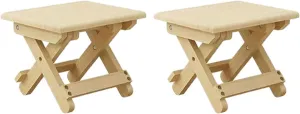 Compact Folding Wooden Stool, Garden Stool, Reinforced Cross Bar, Picnic Stool for Bedroom, 2 Piece