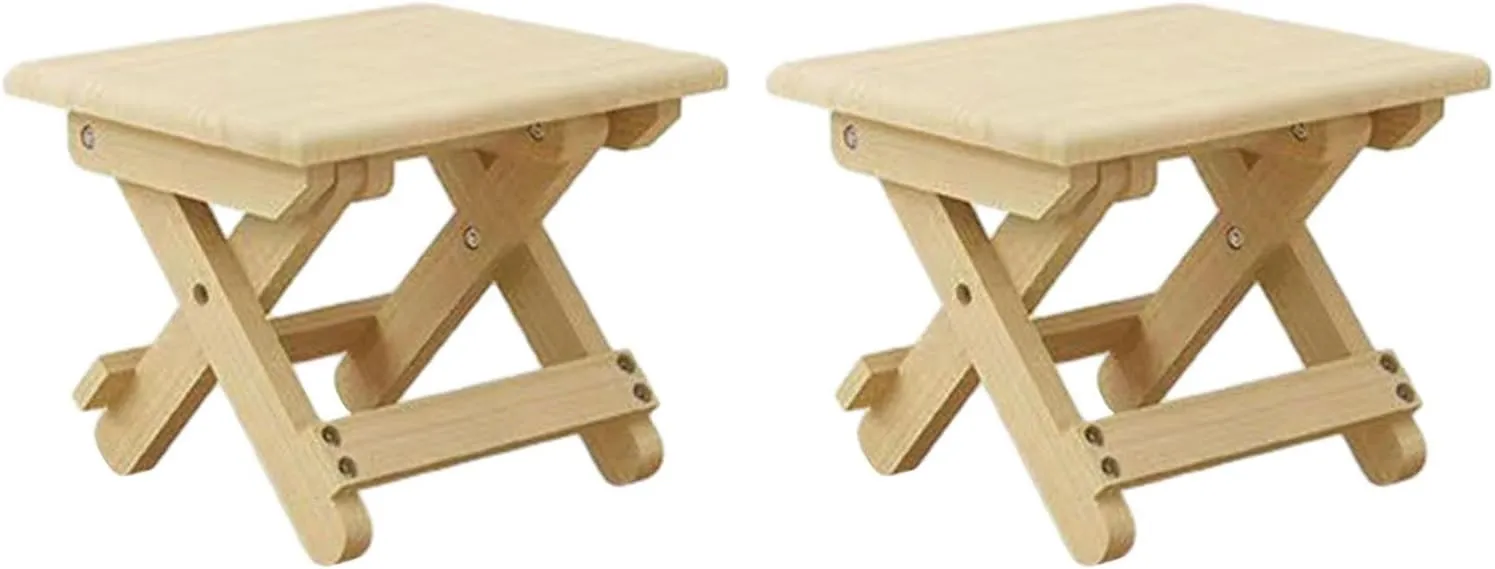Compact Folding Wooden Stool, Garden Stool, Reinforced Cross Bar, Picnic Stool for Bedroom, 2 Piece