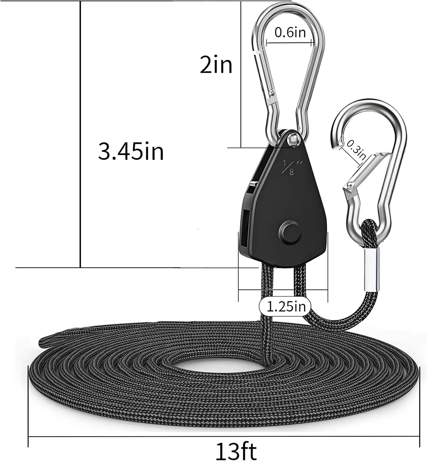 CONBOLA Camping Rope with Tent Stakes Set, 1/8" Adjustable Rope Hanger with Heavy Duty Metal Tent Pegs Tarp Straps Pulley System for Camping,Canopy,Kayak,Plants Grow Light.(4 Pack)