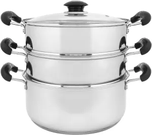 CONCORD 10" Stainless Steel 3 Tier Steamer Steaming Pot Cookware 24 CM (Induction Compatible)