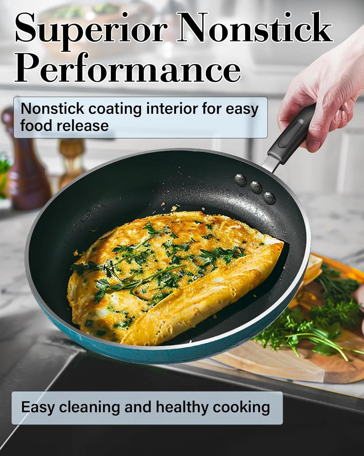 Cook N Home Pots and Pans Nonstick Cookware Set 12-Piece, Kitchen Cooking Set with Frying Pans and Saucepans, Induction Compatible, Turquoise