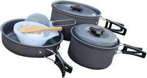 Cooking Equipment Set Portable Aluminum Camping Grill 2-Pot Set Frying Pan Utensils Mesh Bag for Hiking BBQ