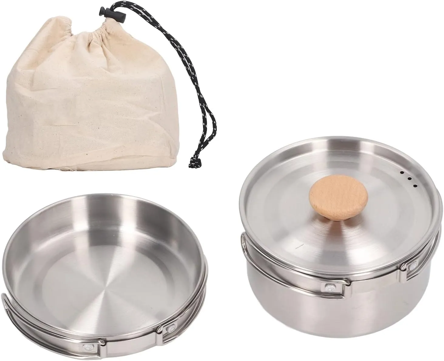 Cooking Pot and Pan Set, 304 Stainless Steel Oak Portable Camping Cookware Mess Kit with Storage Bag for Outdoor Camping, Hiking, Backpacking, Picnic, Fishing