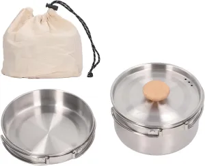 Cooking Pot and Pan Set, 304 Stainless Steel Oak Portable Camping Cookware Mess Kit with Storage Bag for Outdoor Camping, Hiking, Backpacking, Picnic, Fishing
