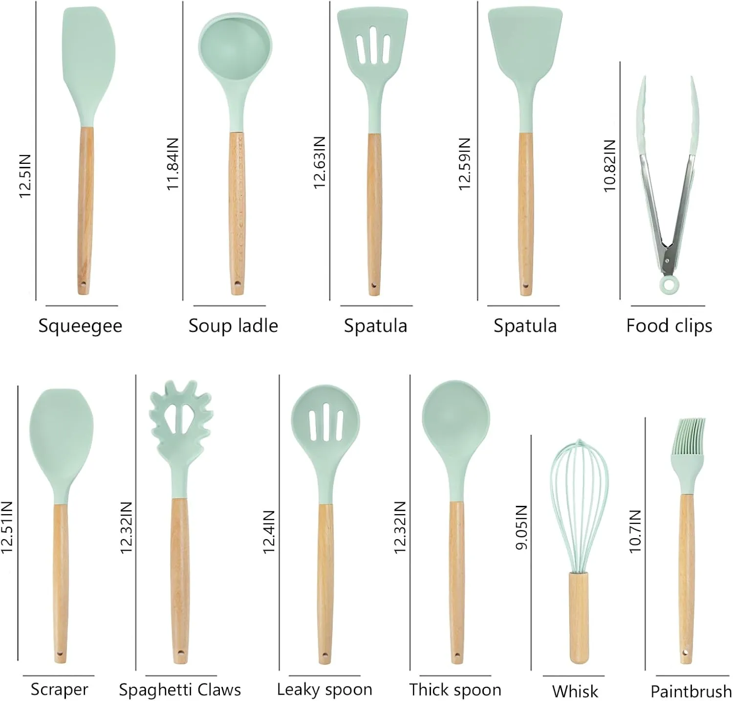 Cooking Utensils Set - 19 Piece Set with 11 Spatulas, 6 Sharp Knives, Silicone Utensils & Cutting Board (Green)
