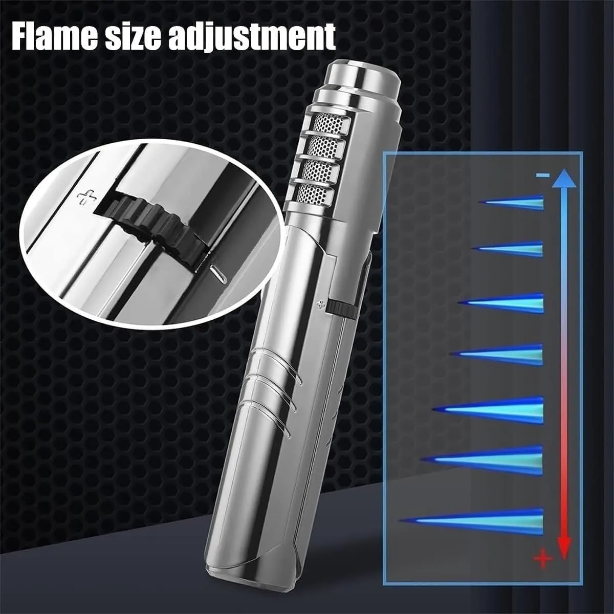 Cooking Windproof Butane Lighter, Refillable Gas Lighter, Metal Portable Lighter for BBQ Candle Camping (Butane Gas Not Included)(Black)