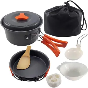 Cookware Kit Camping Cookware Set 2 Person Camping Gear Campfire Utensils Non-Stick Cooking Lightweight Stackable Pot Pan Bowls Storage Bag (Color : C) (A)