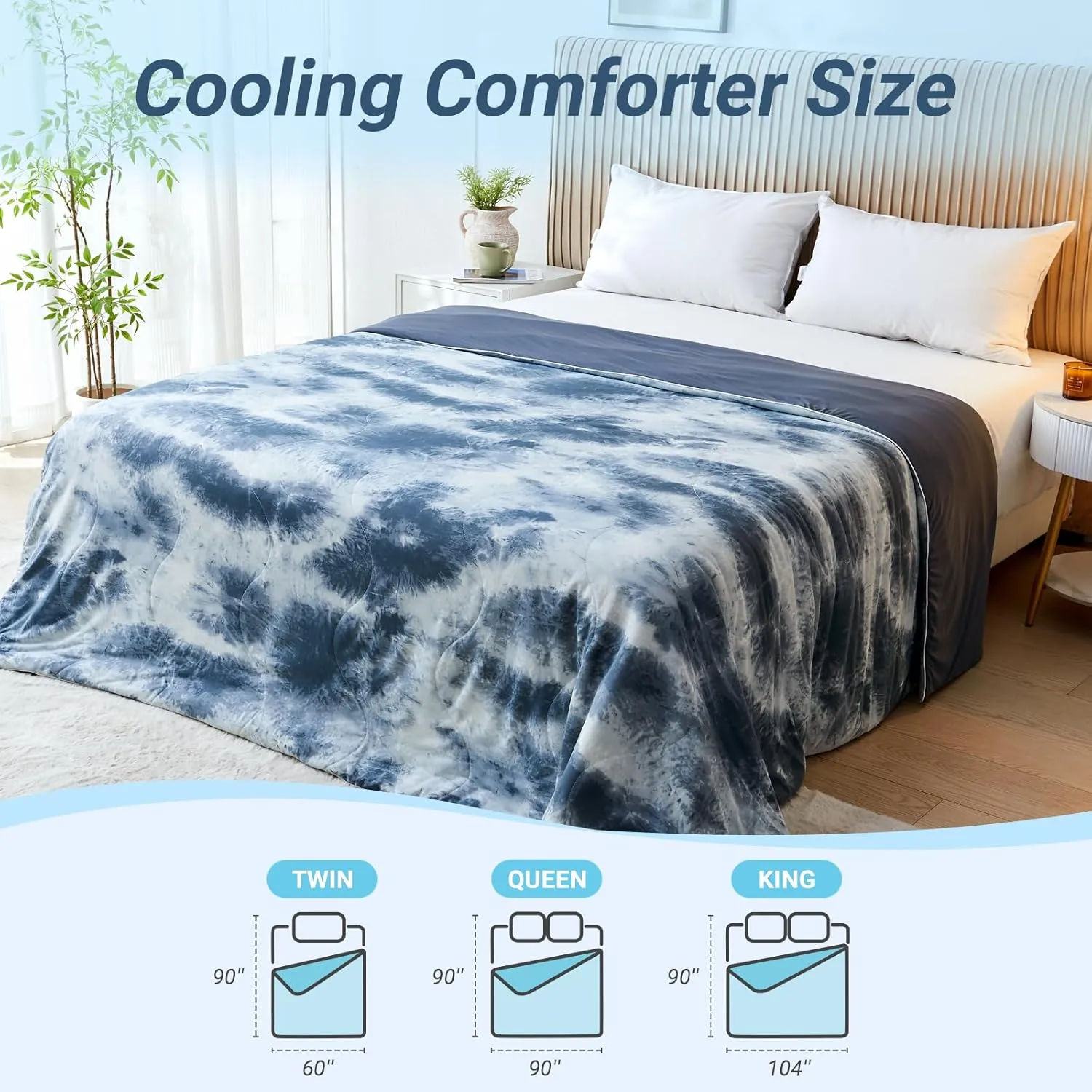 Cooling Comforter Queen Size, Summer Cooling Blankets for Hot Sleepers and Night Sweats, Lightweight Breathable Cooling Comforter Bedding for Sofa, Bed, Camping, Office