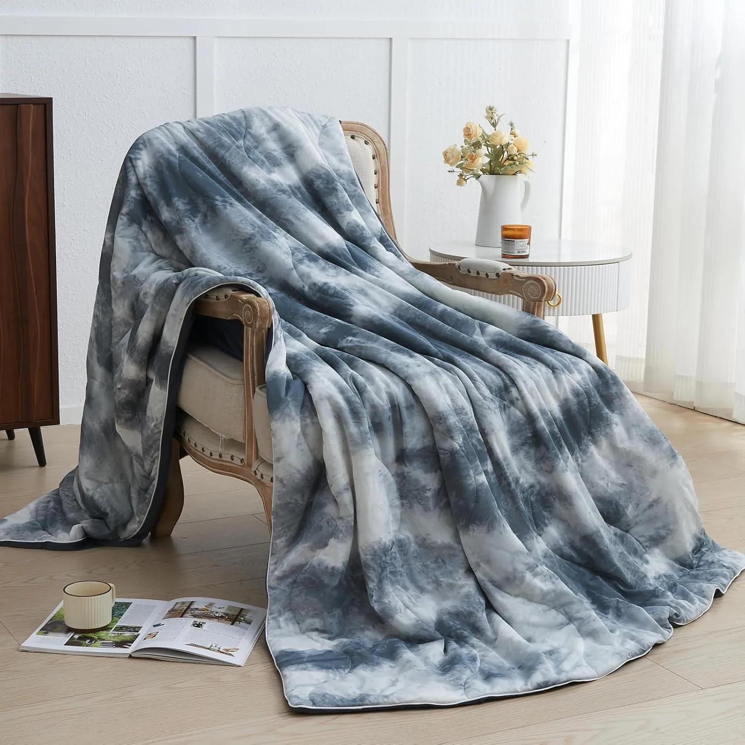 Cooling Comforter Queen Size, Summer Cooling Blankets for Hot Sleepers and Night Sweats, Lightweight Breathable Cooling Comforter Bedding for Sofa, Bed, Camping, Office