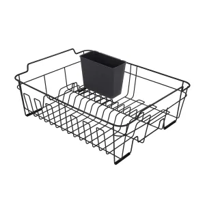 Copco Black Small Dish Rack with Removable Flatware Caddy and Dual Handles for Easy Transporting and Lifting and Non Slip Feet to Prevent Scratches, 16.29" D x 5.78" W x 12.74" H