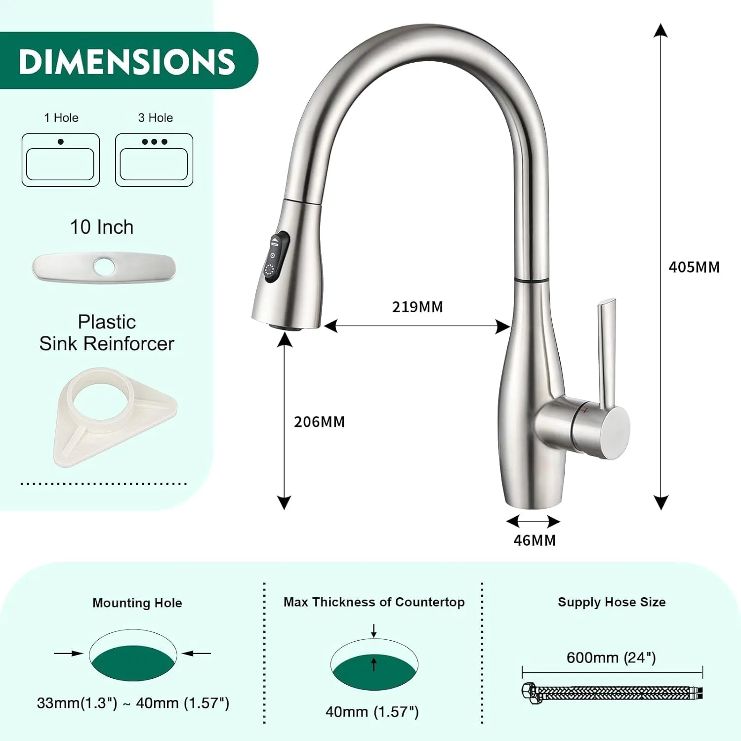 CREA Pull Down Kitchen Faucet with Sprayer 3 Modes,360°Swivel High Arc Kitchen Faucets Single Handle Brushed Nickel Stainless Steel 1 Hole Bar Sink Faucet RV Tap Uitility Laundry Faucet 3 Hole