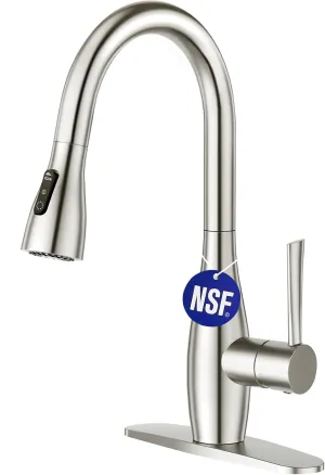 CREA Pull Down Kitchen Faucet with Sprayer 3 Modes,360°Swivel High Arc Kitchen Faucets Single Handle Brushed Nickel Stainless Steel 1 Hole Bar Sink Faucet RV Tap Uitility Laundry Faucet 3 Hole