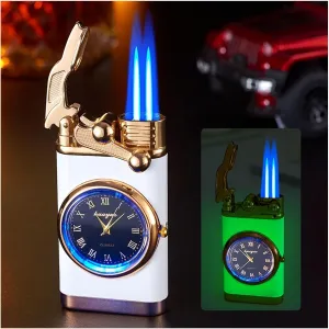 Creative Dial Rocker Arm Inflatable Lighter, Double Fire Switching Lighter, Portable Windproof Cool Clock Lighter, Gifts for Dad Men, for Grills, Camping, Without Butane Refillable ( Color : Black ice