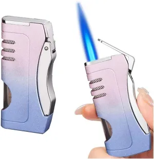 Creative Metal Jet Flame Lighter, Windproof Butane Gas Lighter, Cool Adjustable for Outdoor Indoor,Candle,Camping(Without Butane)(Powder Blue)