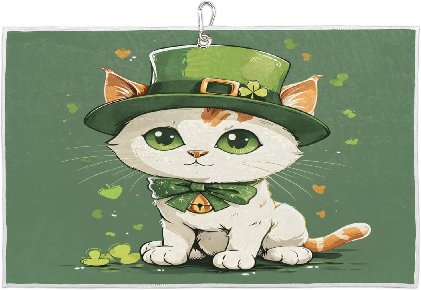 Cute Cat Lucky Straw Hat Golf Towel with Heavy Duty Carabiner Clip Quick Dry Ultra Absorbent Club Ball Cleaning Towel Golf Accessories for Men Women