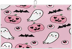 Cute Halloween Pumpkin Animals Golf Towel with Heavy Duty Carabiner Ultra Absorbent Quick Dry Perfect for Cleaning Clubs Balls Gear Essential Golf Accessory for Men Women Kids