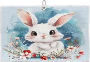 Cute Rabbit Flower Grass Watercolor Golf Towel with Heavy Duty Carabiner Clip Quick Dry Ultra Absorbent Club Ball Cleaning Towel Golf Accessories for Men Women