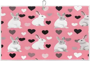 Cute Rabbits Love Golf Towel with Heavy Duty Carabiner Clip Quick Dry Ultra Absorbent Club Ball Cleaning Towel Golf Accessories for Men Women