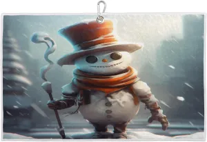 Cute Snowman Golf Towel with Heavy Duty Carabiner Ultra Absorbent Quick Dry Perfect for Cleaning Clubs Balls Gear Essential Golf Accessory for Men Women Kids
