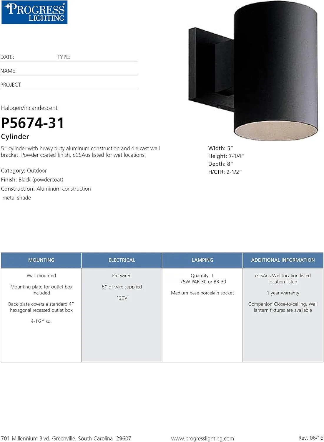 Cylinder Collection 5" Modern Outdoor Wall Lantern Light Black