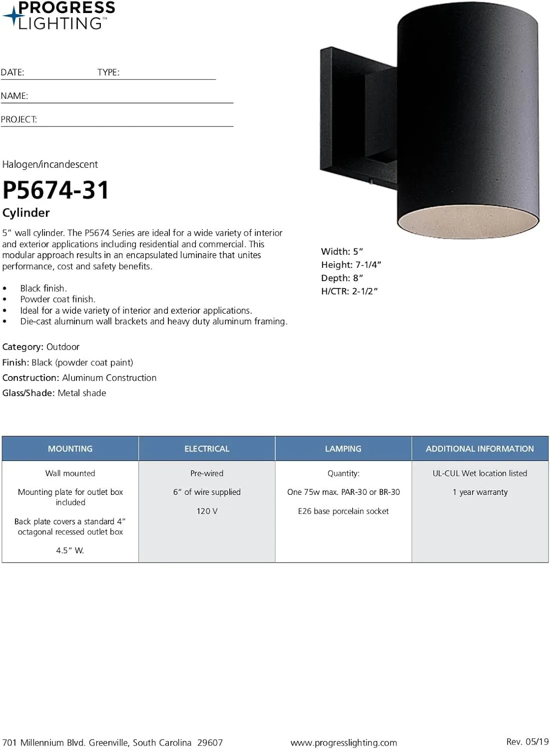 Cylinder Collection 5" Modern Outdoor Wall Lantern Light Black