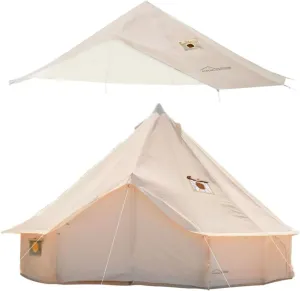 DANCHEL OUTDOOR 4 Season Canvas Bell Tent with Rain Fly with Stove Jack for Yurts All Year Living,6m/20ft