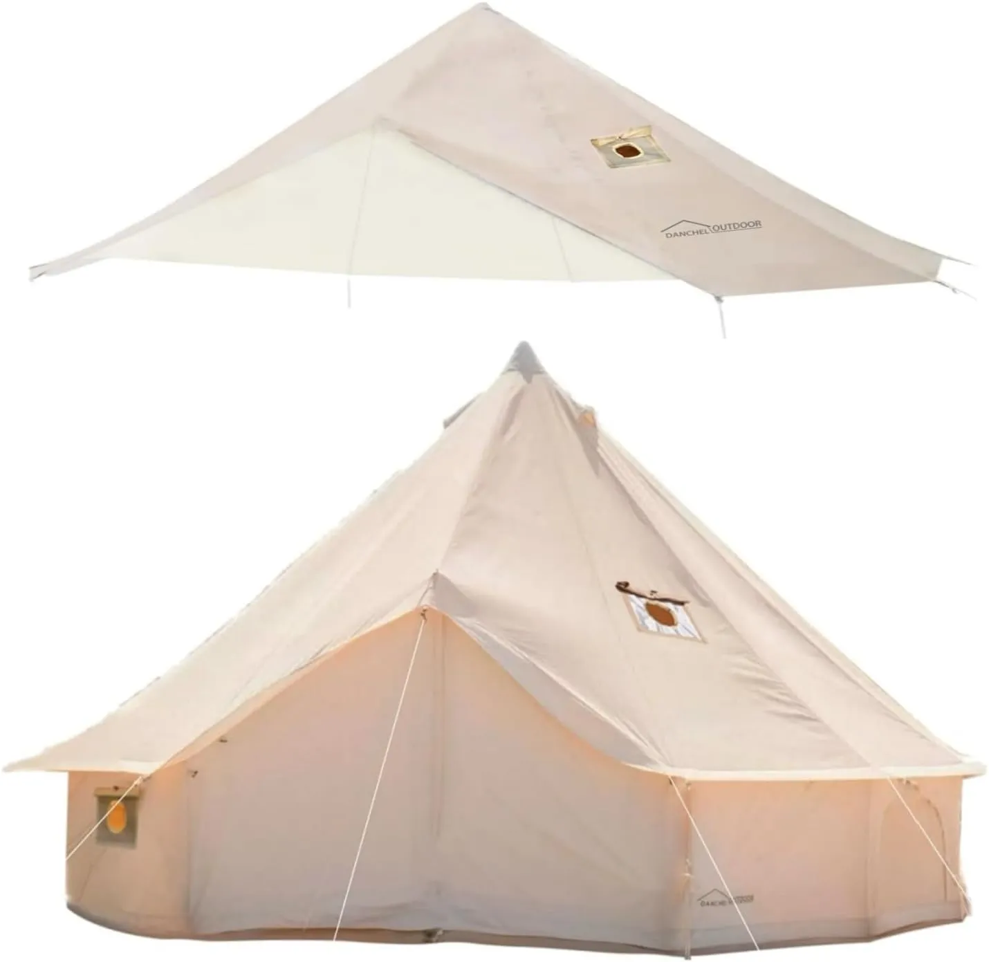 DANCHEL OUTDOOR 4 Season Canvas Bell Tent with Rain Fly with Stove Jack for Yurts All Year Living,6m/20ft