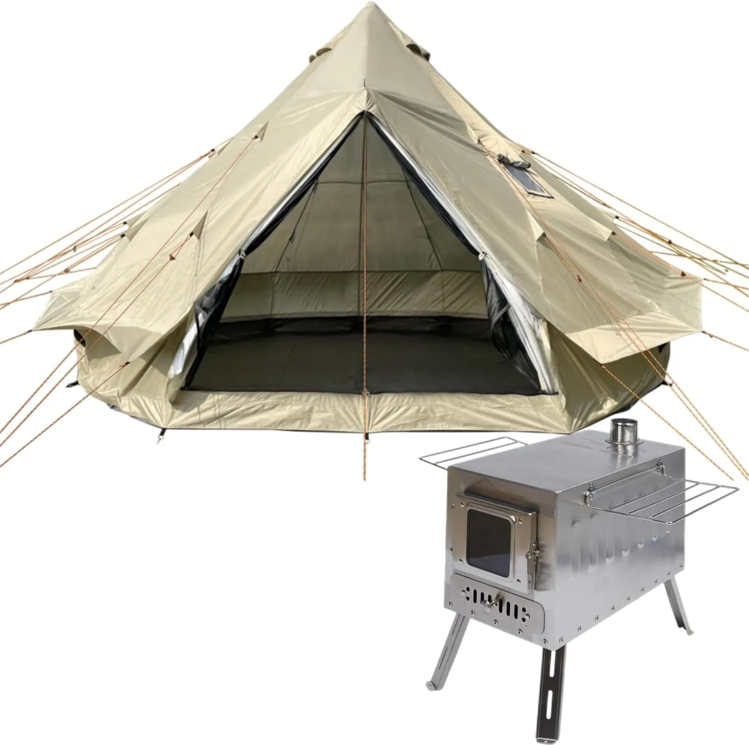 DANCHEL OUTDOOR Roomy 4 Season Yurt Tent with Large Wood Stove for 8 Person Family Camping Glamping