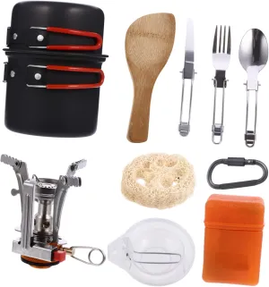 DECHOUS 1 Set Portable Picnic Cookware Outdoor Cooking Kit with Teapot and Cutlery for Camping Hiking and Backpacking and Travel Cooking Tools