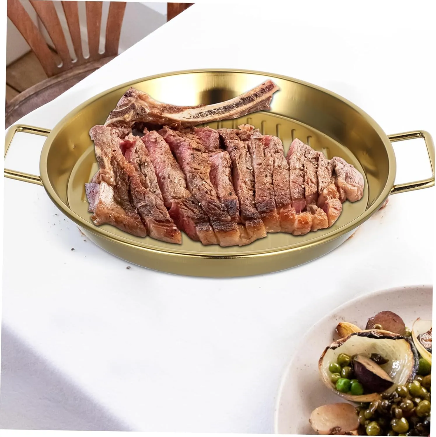 DECHOUS 20cm Stainless Steel Plate Grilled Meat Dish Seafood Platter Steak Dinner Plate Easy to Clean and Stackable for Camping