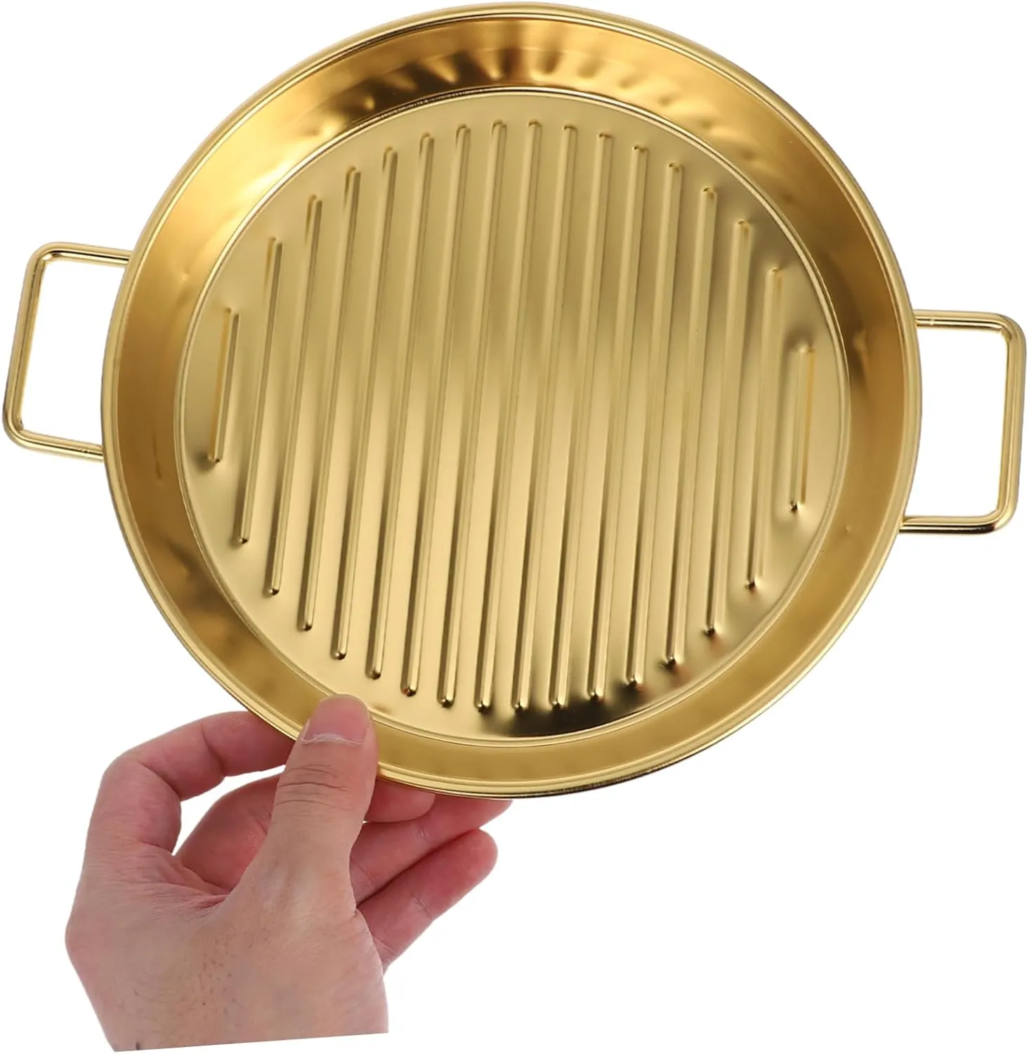DECHOUS 20cm Stainless Steel Plate Grilled Meat Dish Seafood Platter Steak Dinner Plate Easy to Clean and Stackable for Camping