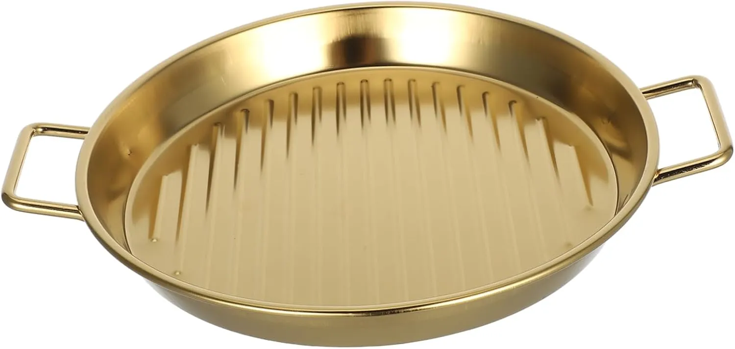 DECHOUS 20cm Stainless Steel Plate Grilled Meat Dish Seafood Platter Steak Dinner Plate Easy to Clean and Stackable for Camping
