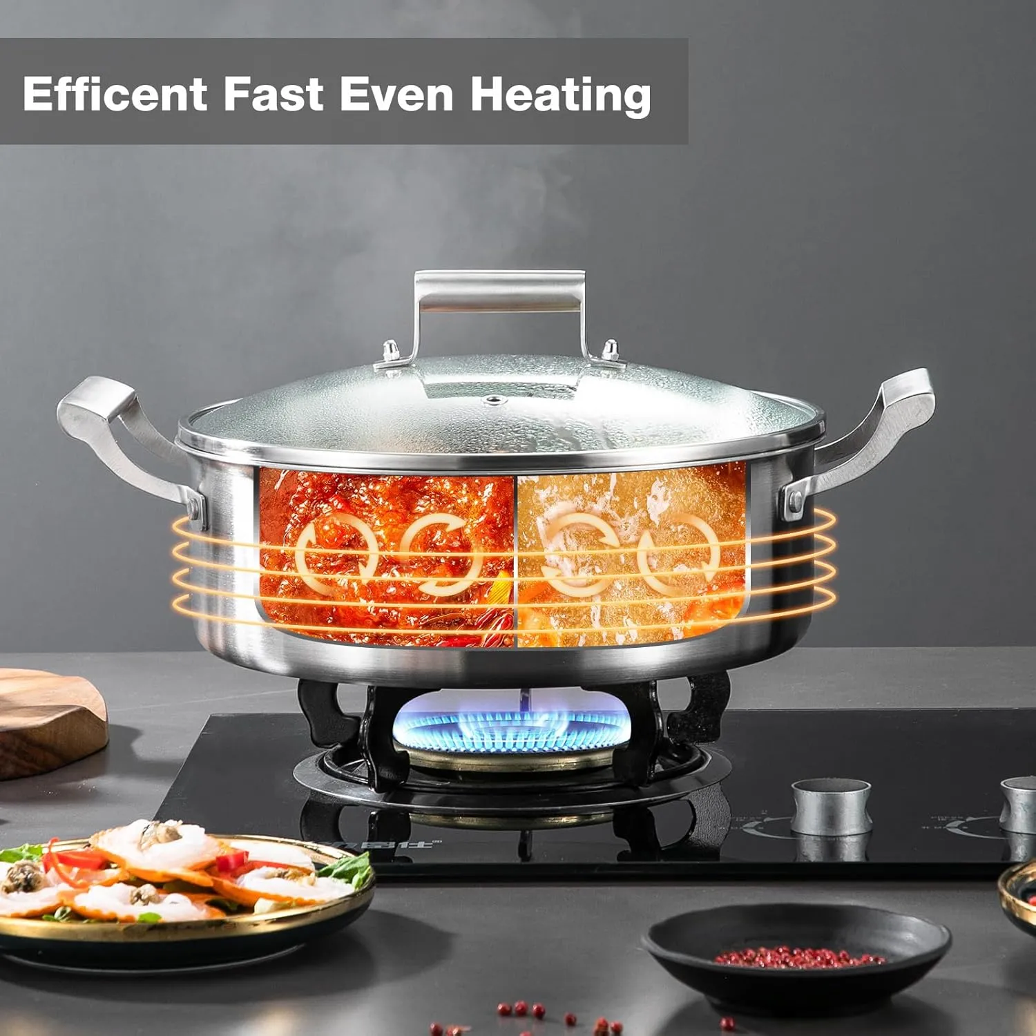 Delarlo Tri-Ply Stainless Steel 7QT Everyday Pan With Lid,Hot Pot,Induction Deep Cooking Pot, 7Quart Stock Pot Dishwasher and Oven Safe