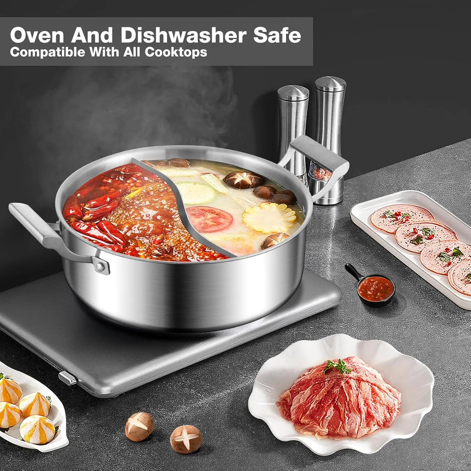 Delarlo Tri-Ply Stainless Steel 7QT Everyday Pan With Lid,Hot Pot,Induction Deep Cooking Pot, 7Quart Stock Pot Dishwasher and Oven Safe