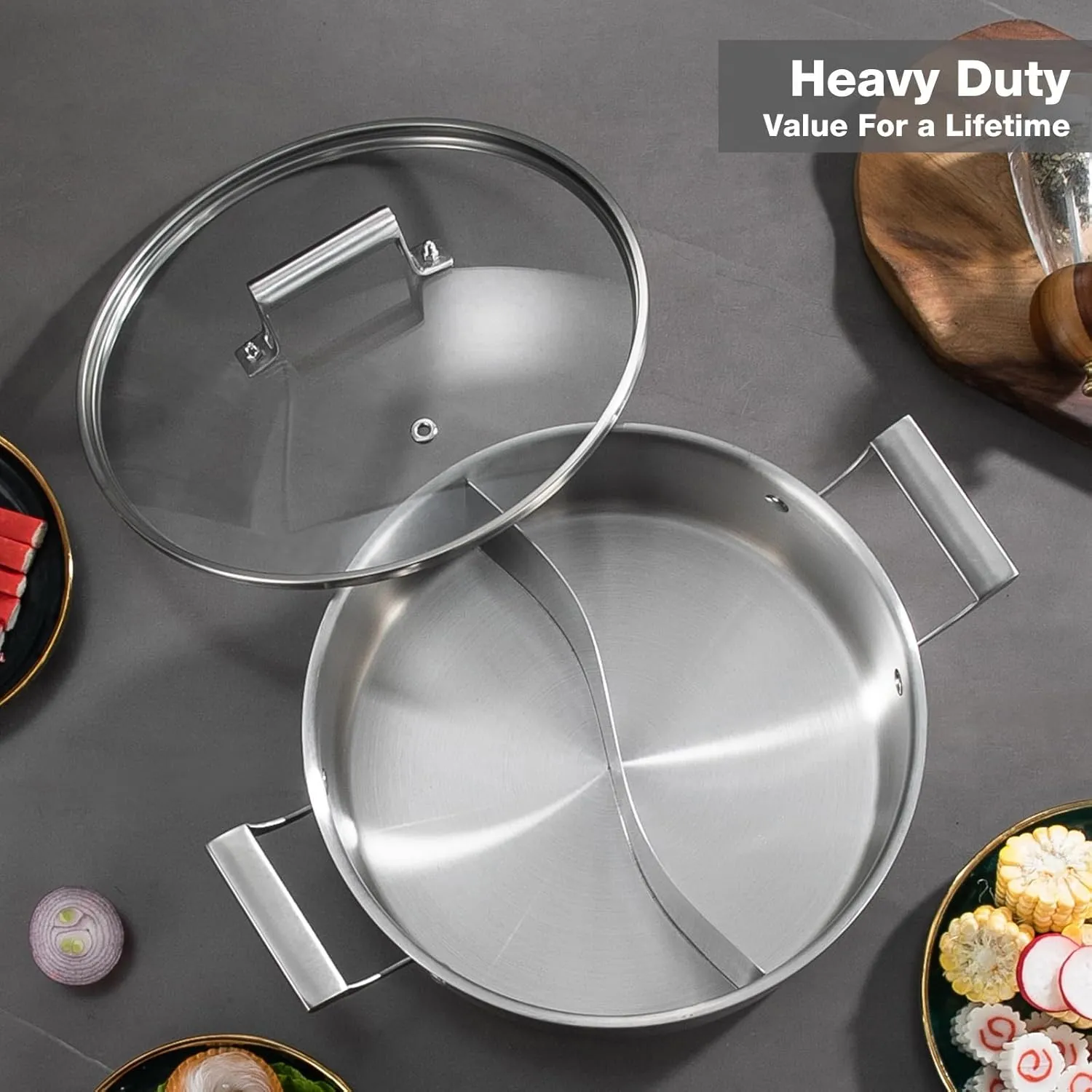 Delarlo Tri-Ply Stainless Steel 7QT Everyday Pan With Lid,Hot Pot,Induction Deep Cooking Pot, 7Quart Stock Pot Dishwasher and Oven Safe