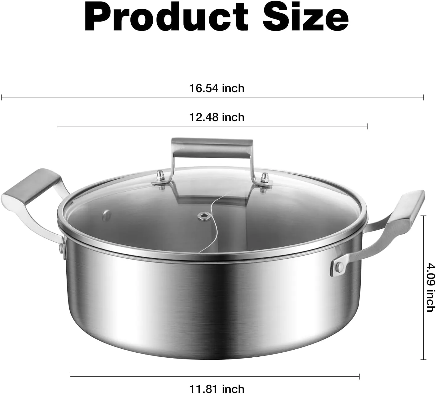 Delarlo Tri-Ply Stainless Steel 7QT Everyday Pan With Lid,Hot Pot,Induction Deep Cooking Pot, 7Quart Stock Pot Dishwasher and Oven Safe