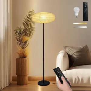 Dimmable Paper Floor Lamp, 58 Inch Tall Lamp for Living Room, White Rice Paper Lantern Lamp, Remote Modern Standing Floor Lamp Beside Sofa with Warm and Soft Lighting for Bedroom/Office