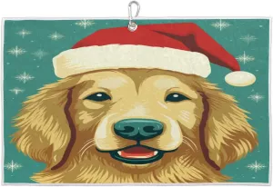 Dog Christmas Hat Cute Golf Towel with Heavy Duty Carabiner Ultra Absorbent Quick Dry Perfect for Cleaning Clubs Balls Gear Essential Golf Accessory for Men Women Kids