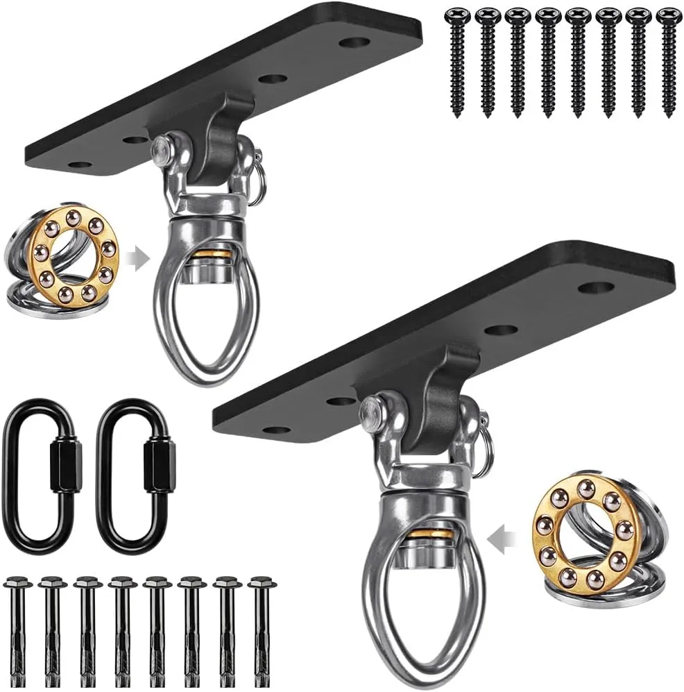 Dolibest 2 Pack Heavy Duty Swing Hangers, Swing Set Accessories with Carabiner for Indoor/Outdoor Use, Porch Swing, Hanging Kit for Wooden/Concrete Set w/ 8 Wood Screws and 8 Expansion Bolts, 900LB