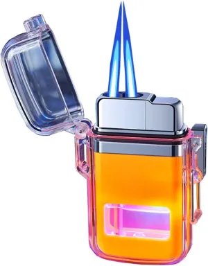 Double-ended flush lighter, waterproof transparent box lighter, windproof butane lighter, adjustable flame size lighter (without butane)(Orange)