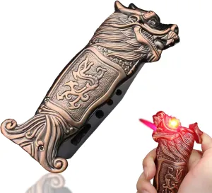 Dragon Torch Lighter, Windproof Lighter, Jet Lighter, Funny Lighters, Metal Dragon Pattern, Lighters for Men, Refillable Butane Lighters, Unique Lighters, Creative Gifts for Men (Brass Color)