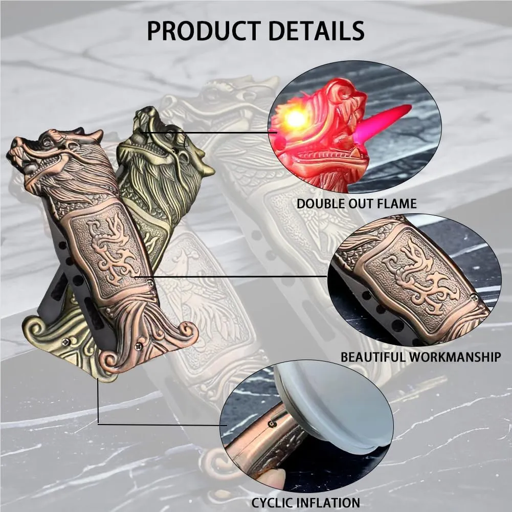 Dragon Torch Lighter, Windproof Lighter, Jet Lighter, Funny Lighters, Metal Dragon Pattern, Lighters for Men, Refillable Butane Lighters, Unique Lighters, Creative Gifts for Men (Brass Color)