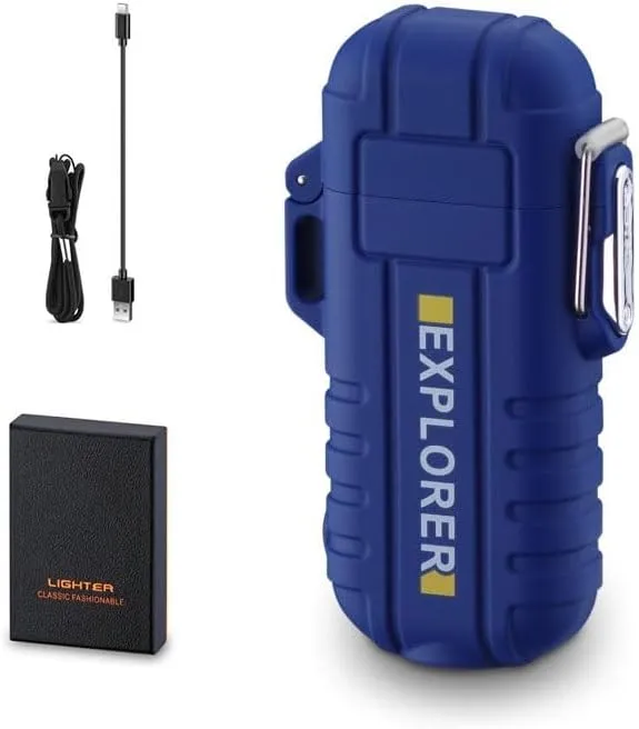 Dual Arc Plasma Electric Waterproof Lighter, USB Rechargeable Lighter Waterproof and Windproof with Flashlight Cool lighters for Men(Blue)