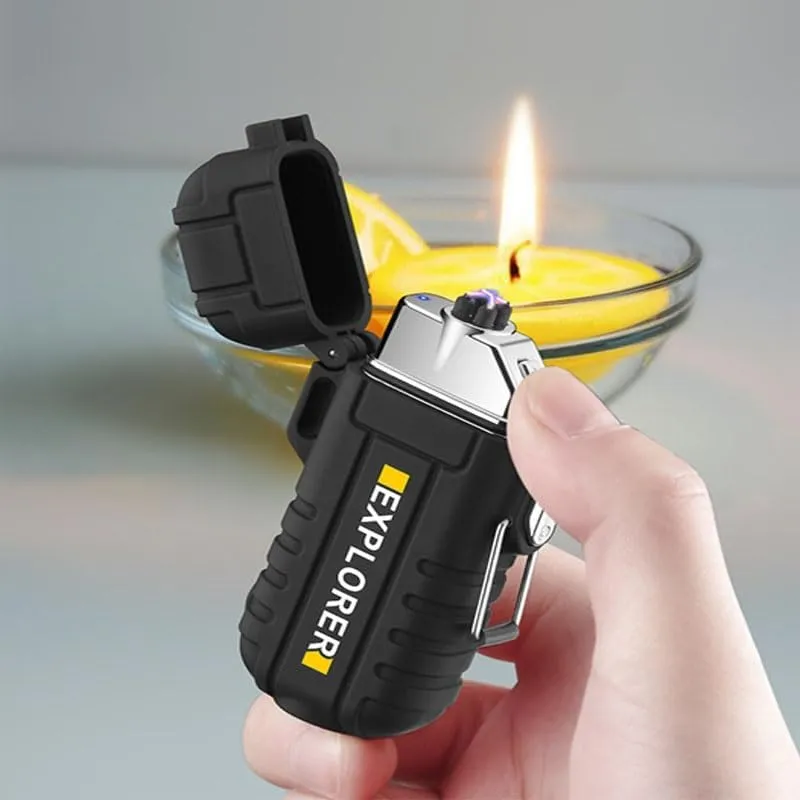 Dual Arc Plasma Electric Waterproof lighter, USB rechargeable lighter Waterproof and Windproof with Flashlight cool lighters for men(Green)