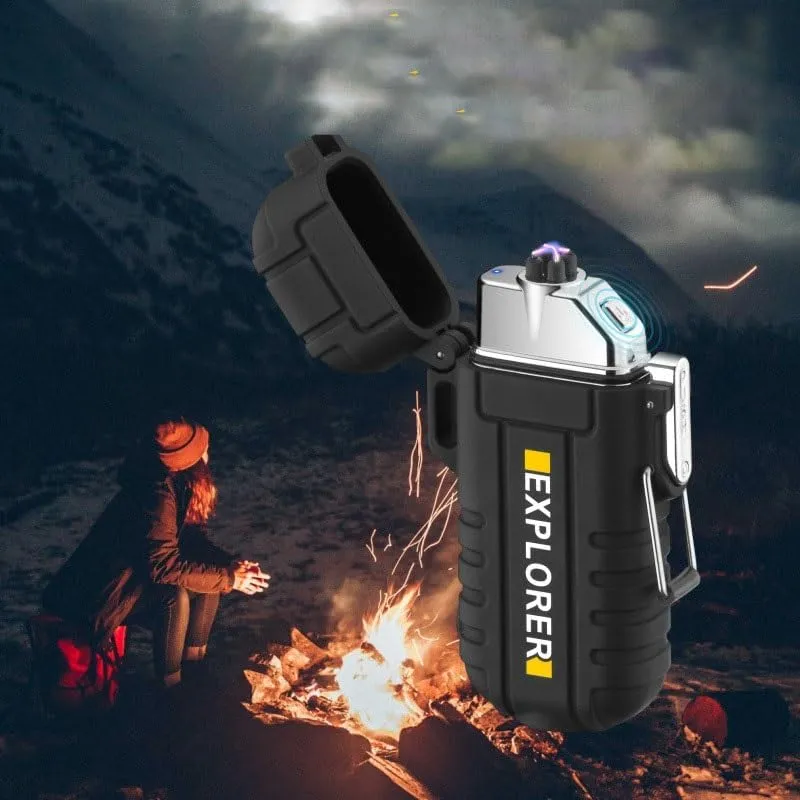 Dual Arc Plasma Electric Waterproof lighter, USB rechargeable lighter Waterproof and Windproof with Flashlight cool lighters for men(Green)