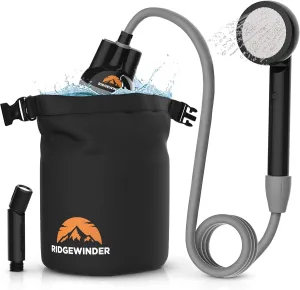 Dual Battery Portable Shower for Camping with Dry Bag - Camp Shower with 2 Rechargeable Batteries and Included 10L Dry Bag for Water Storage. Complete Camping Shower in a Bag
