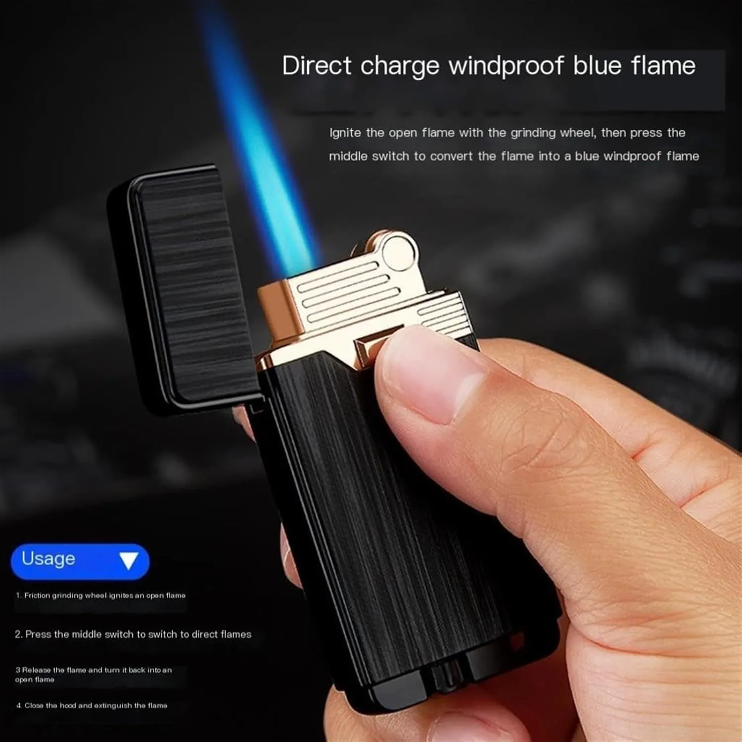 Dual Flame Lighter, 2-in-1 Lighter with Soft Frame and Jet Flame, Refillable Adjustable Gas Lighter, Portable Survival Lighter for Outdoor Camping Hiking BBQ Candle (Butane Not Included)(Blue)
