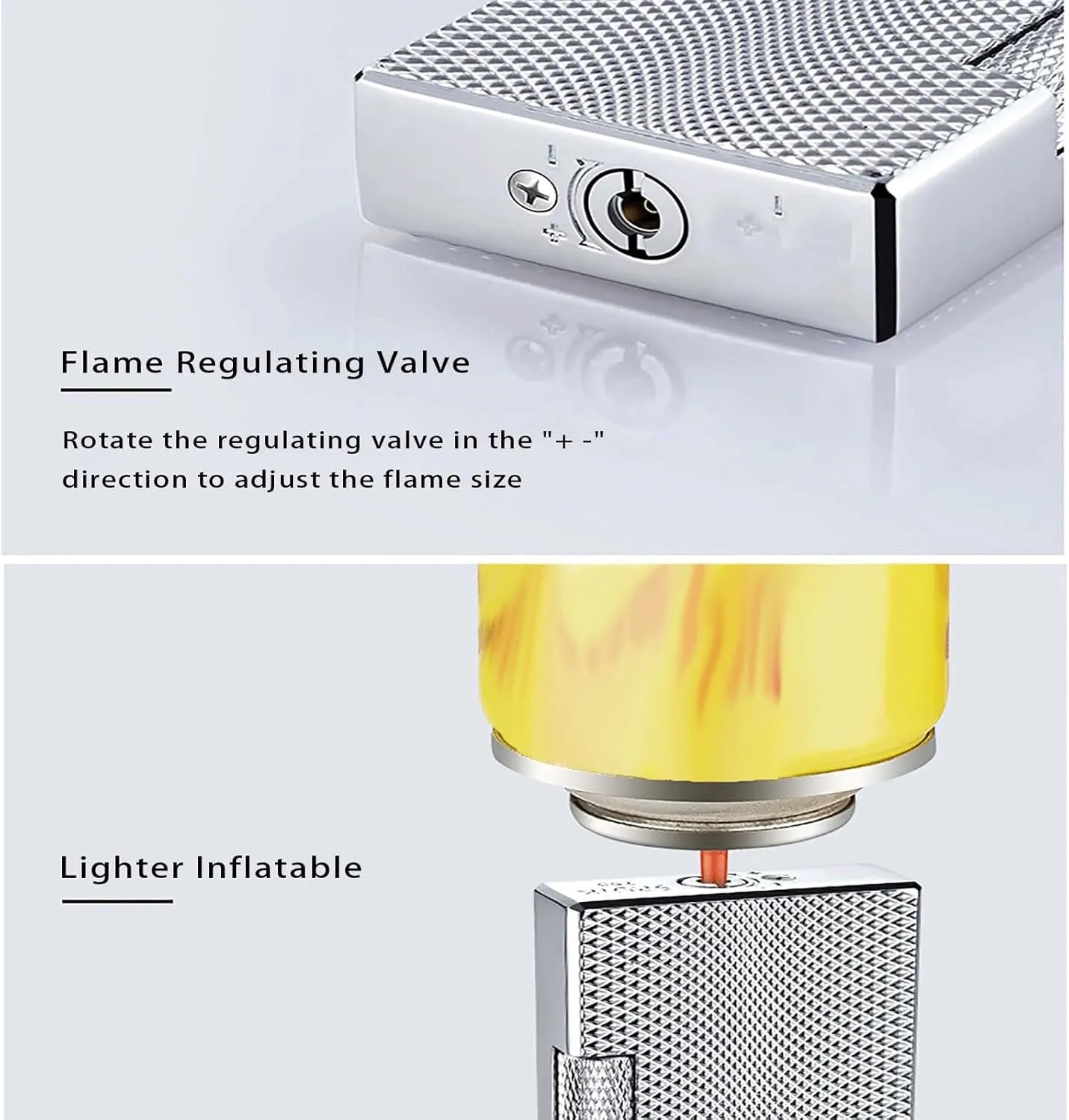 Dual Flame Mode Windproof Refillable Lighter, Jet Torch Soft Flame Lighter for Outdoor Camping Men Gifts (No Butane)(Silver2)