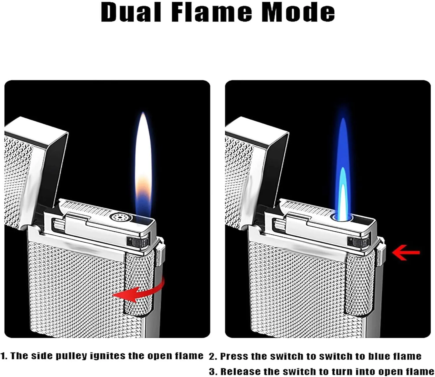 Dual Flame Mode Windproof Refillable Lighter, Jet Torch Soft Flame Lighter for Outdoor Camping Men Gifts (No Butane)(Silver2)